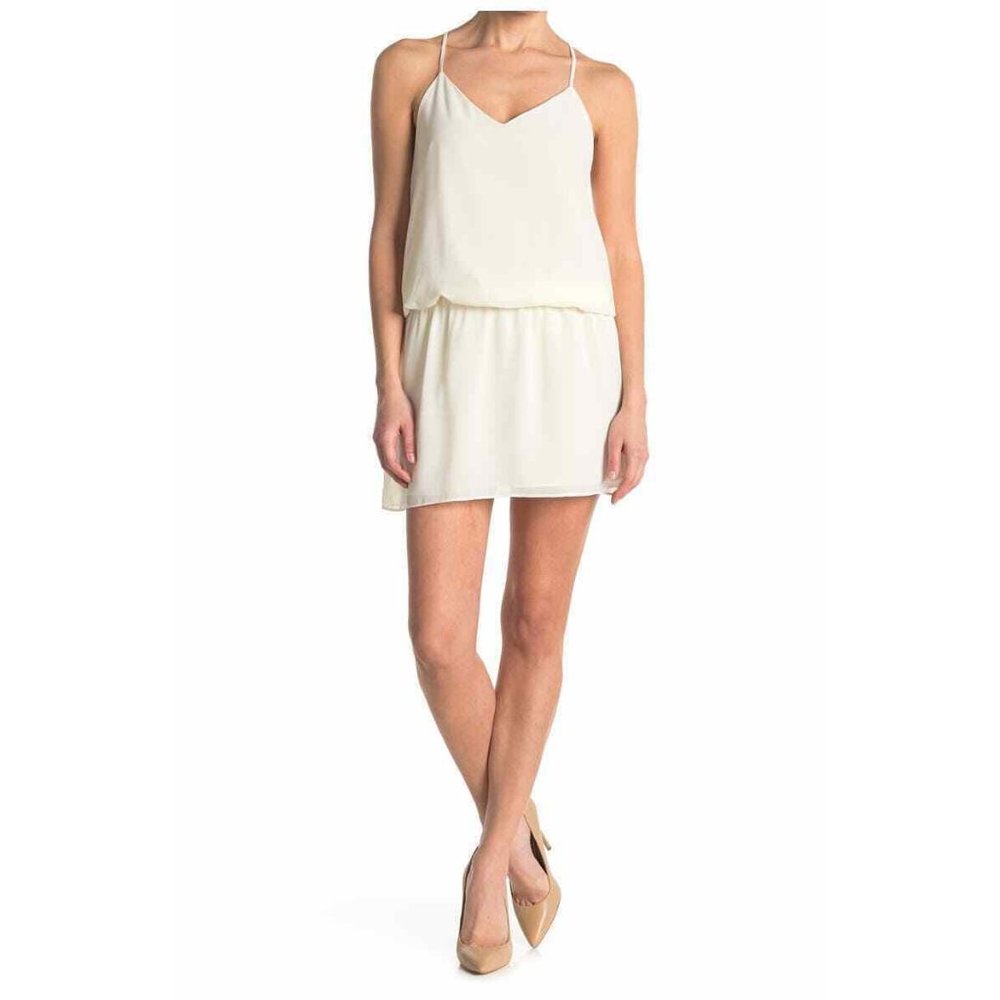 NWT Womens Size Medium Haute Hippie Swan White Mirage Micro Mini V-Neck Dress